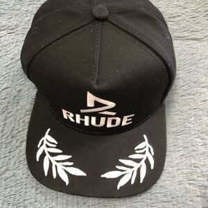 Rhude Black Hat with White Leaf Design